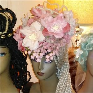 Blonde braided showstopper pink flower wig